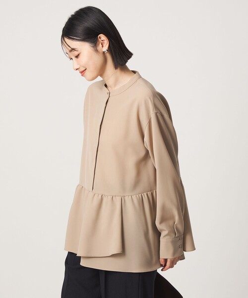 green label relaxing(グリーンレーベルリラクシング)の「ツイル ペプラム ブラウス マシンウォッシャブル ストレッチ(シャツ/ブラウス・レディース・ネイビー/ブラウン/ベージュ・FREE)」の5枚目の写真