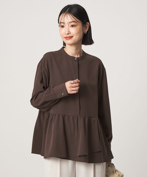 green label relaxing(グリーンレーベルリラクシング)の「ツイル ペプラム ブラウス マシンウォッシャブル ストレッチ(シャツ/ブラウス・レディース・ネイビー/ブラウン/ベージュ・FREE)」の8枚目の写真