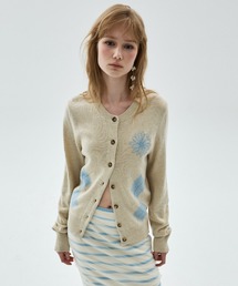 CASHMERE BLEND CARDIGAN ROUND NECK ARGYLE PUNCHING DETAIL / カシミヤ ブレンド カーディガン ラウンド ネック アーガイル パンチング ディテール