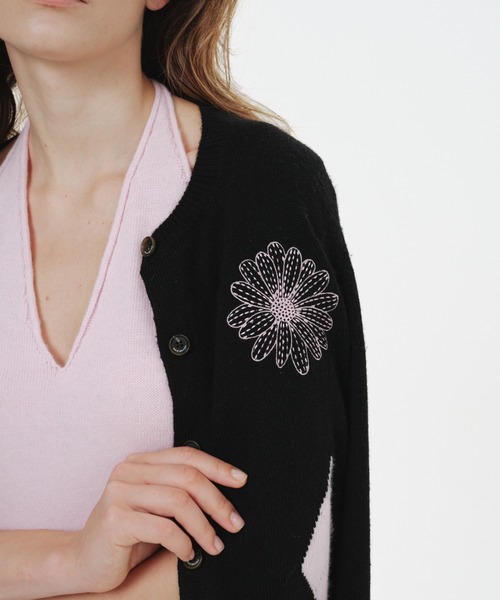 Mardi Mercredi(マルディメクルディ)の「CASHMERE BLEND CARDIGAN ROUND NECK ARGYLE PUNCHING DETAIL / カシミヤ ブレンド カーディガン ラウンド ネック アーガイル パンチング ディテール(カーディガン/ボレロ・レディース・オートミール/ブラック×ピンク/グレー/ピンク・FREE)」の15枚目の写真