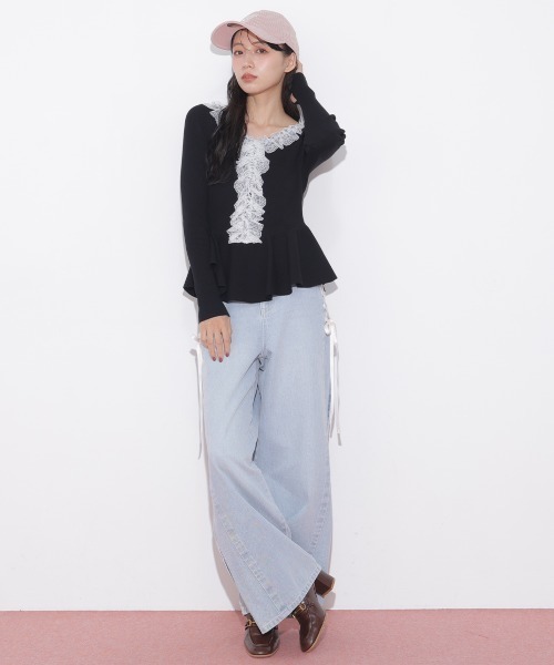 JILL by JILL STUART（ジルバイジルスチュアート）の「レースダウンワイドデニムパンツ（デニムパンツ・レディース・ブルー/グレー・SMALL/MEDIUM）」の7枚目の写真
