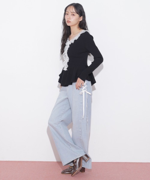 JILL by JILL STUART（ジルバイジルスチュアート）の「レースダウンワイドデニムパンツ（デニムパンツ・レディース・ブルー/グレー・SMALL/MEDIUM）」の10枚目の写真