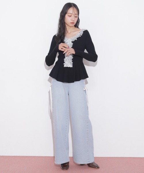 JILL by JILL STUART（ジルバイジルスチュアート）の「レースダウンワイドデニムパンツ（デニムパンツ・レディース・ブルー/グレー・SMALL/MEDIUM）」の9枚目の写真