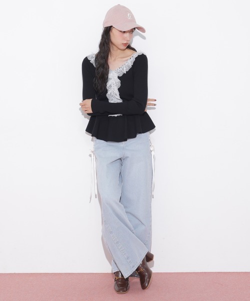 JILL by JILL STUART（ジルバイジルスチュアート）の「レースダウンワイドデニムパンツ（デニムパンツ・レディース・ブルー/グレー・SMALL/MEDIUM）」の8枚目の写真