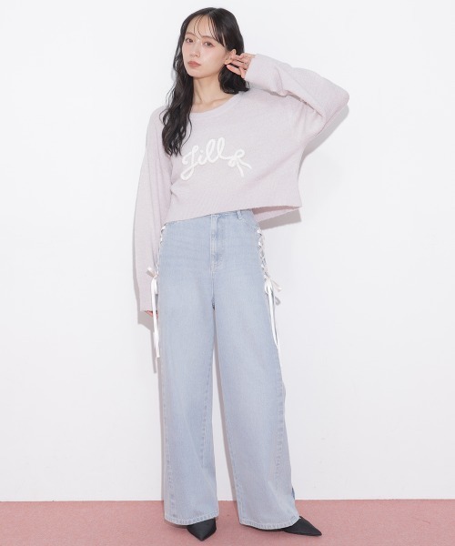 JILL by JILL STUART（ジルバイジルスチュアート）の「レースダウンワイドデニムパンツ（デニムパンツ・レディース・ブルー/グレー・SMALL/MEDIUM）」の3枚目の写真