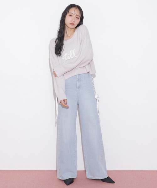 JILL by JILL STUART（ジルバイジルスチュアート）の「レースダウンワイドデニムパンツ（デニムパンツ・レディース・ブルー/グレー・SMALL/MEDIUM）」の5枚目の写真