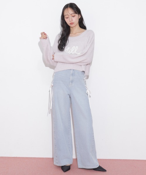 JILL by JILL STUART（ジルバイジルスチュアート）の「レースダウンワイドデニムパンツ（デニムパンツ・レディース・ブルー/グレー・SMALL/MEDIUM）」の4枚目の写真