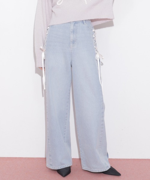 JILL by JILL STUART（ジルバイジルスチュアート）の「レースダウンワイドデニムパンツ（デニムパンツ・レディース・ブルー/グレー・SMALL/MEDIUM）」の14枚目の写真