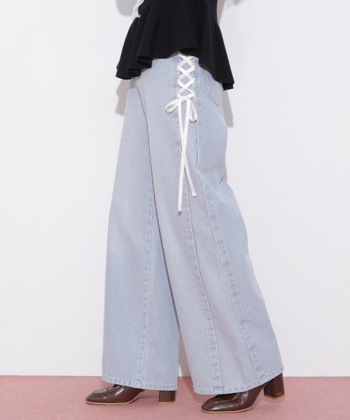 JILL by JILL STUART（ジルバイジルスチュアート）の「レースダウンワイドデニムパンツ（デニムパンツ・レディース・ブルー/グレー・SMALL/MEDIUM）」の15枚目の写真