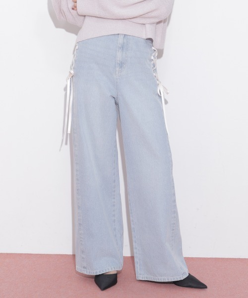 JILL by JILL STUART（ジルバイジルスチュアート）の「レースダウンワイドデニムパンツ（デニムパンツ・レディース・ブルー/グレー・SMALL/MEDIUM）」の12枚目の写真