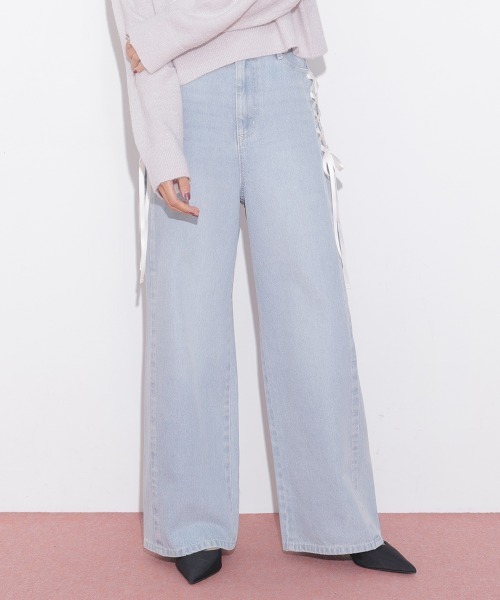 JILL by JILL STUART（ジルバイジルスチュアート）の「レースダウンワイドデニムパンツ（デニムパンツ・レディース・ブルー/グレー・SMALL/MEDIUM）」の13枚目の写真