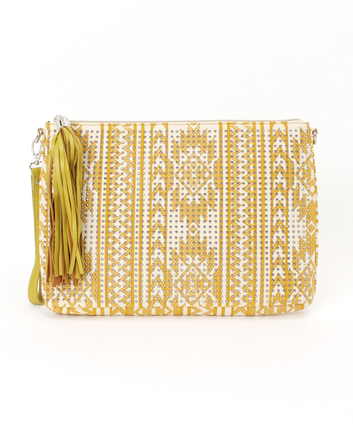 Discoat Parisien（ディスコートパリシアン）の「スタッツ柄クラッチ（クラッチバッグ・レディース・イエロー/ブラック・ﾌﾘ-）」の2枚目の写真