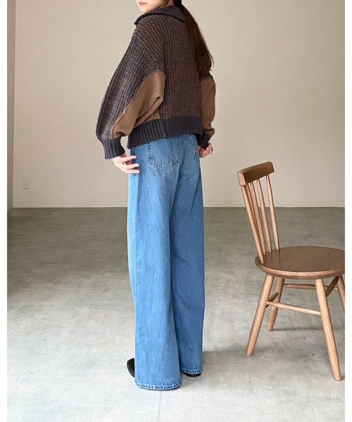 She's Closet(シーズクローゼット)の「バイカラー 配色 切替 オーバーサイズ ローゲージ ハーフジップニット(ニット/セーター・レディース・ベージュ/ブラック/ネイビー・FREE)」の7枚目の写真
