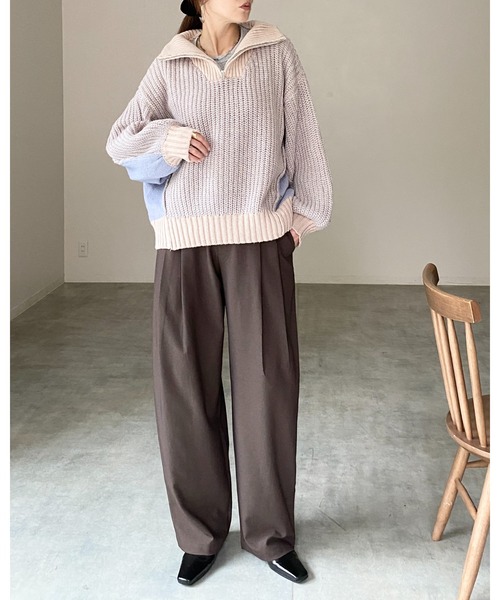 She's Closet(シーズクローゼット)の「バイカラー 配色 切替 オーバーサイズ ローゲージ ハーフジップニット(ニット/セーター・レディース・ベージュ/ブラック/ネイビー・FREE)」の9枚目の写真