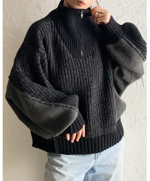 She's Closet(シーズクローゼット)の「バイカラー 配色 切替 オーバーサイズ ローゲージ ハーフジップニット(ニット/セーター・レディース・ベージュ/ブラック/ネイビー・FREE)」の15枚目の写真