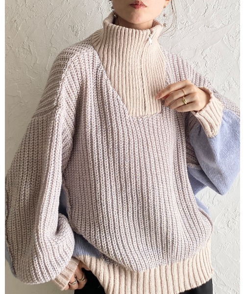 She's Closet(シーズクローゼット)の「バイカラー 配色 切替 オーバーサイズ ローゲージ ハーフジップニット(ニット/セーター・レディース・ベージュ/ブラック/ネイビー・FREE)」の18枚目の写真