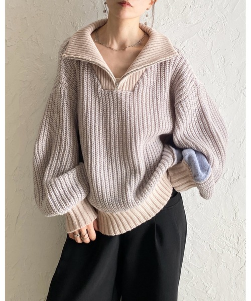 She's Closet(シーズクローゼット)の「バイカラー 配色 切替 オーバーサイズ ローゲージ ハーフジップニット(ニット/セーター・レディース・ベージュ/ブラック/ネイビー・FREE)」の19枚目の写真