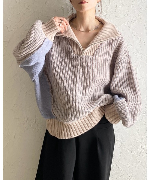 She's Closet(シーズクローゼット)の「バイカラー 配色 切替 オーバーサイズ ローゲージ ハーフジップニット(ニット/セーター・レディース・ベージュ/ブラック/ネイビー・FREE)」の20枚目の写真