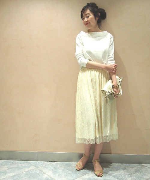 Spick & Span(スピックアンドスパン)の「レース*レーヨンテンジク リバーシブルスカート◆(スカート・レディース・オフホワイト/ブラック/カーキ・36/38)」の2枚目の写真