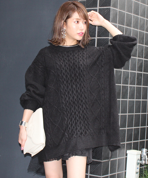 MICOAMERI（ミコアメリ）の「ビッグシルエットバックチュールリボンニット（ニット/セーター・レディース・ブラック/ホワイト/ピンク/グレー・FREE）」の6枚目の写真