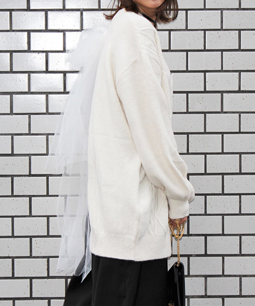 MICOAMERI（ミコアメリ）の「ビッグシルエットバックチュールリボンニット（ニット/セーター・レディース・ブラック/ホワイト/ピンク/グレー・FREE）」の22枚目の写真