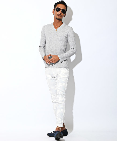 LUXSTYLE（ラグスタイル）の「ランダムテレコリブVネックロンＴ（Tシャツ/カットソー・メンズ・ブラック/ブラック系その他/ワイン/ホワイト/ブルー/杢グレー・L/M/XL/S）」の15枚目の写真