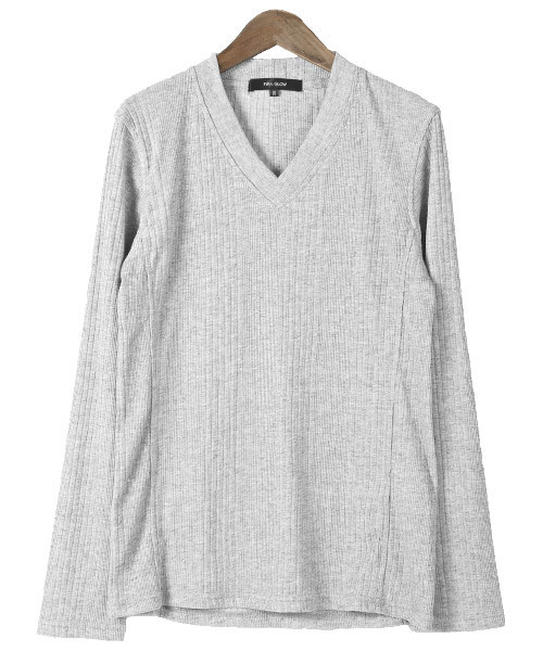 LUXSTYLE（ラグスタイル）の「ランダムテレコリブVネックロンＴ（Tシャツ/カットソー・メンズ・ブラック/ブラック系その他/ワイン/ホワイト/ブルー/杢グレー・L/M/XL/S）」の10枚目の写真