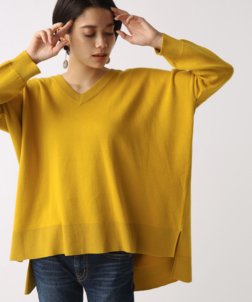 AZUL by moussy（アズールバイマウジー）の「スウェッタBIG BODYチュニックKNIT PO（ニット/セーター・レディース・イエロー系その他/ブラック/トップグレー/ネイビー・MEDIUM/SMALL）」の4枚目の写真