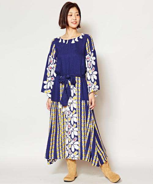 チャイハネ（チャイハネ）の「【チャイハネ】チロリアンプリントワンピース（ワンピース・レディース・ブルー/レッド/ホワイト/イエロー・FREE）」の2枚目の写真