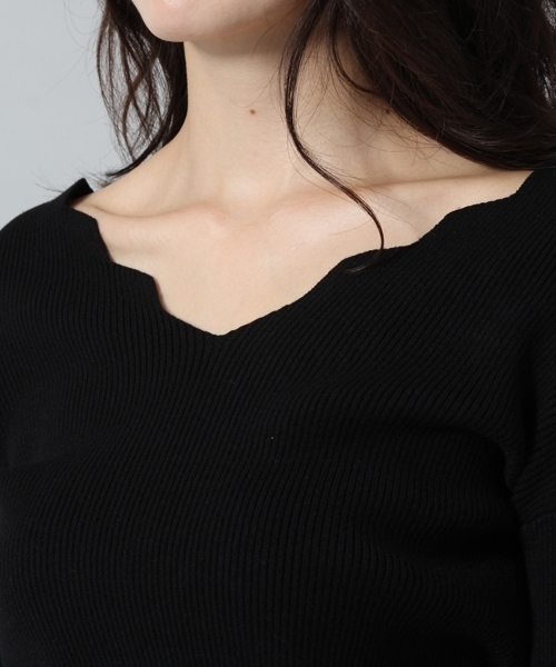 Andemiu（アンデミュウ）の「スカラップリボンベルトニット778546（ニット/セーター・レディース・ネイビー/ブラック/ピンク/オフホワイト/マスタード・FREE）」の7枚目の写真