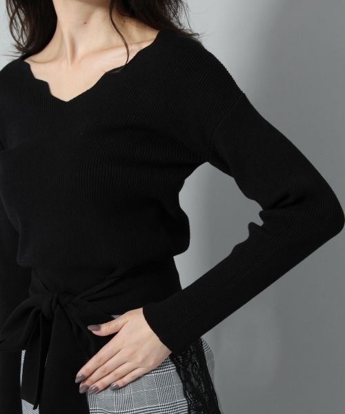 Andemiu（アンデミュウ）の「スカラップリボンベルトニット778546（ニット/セーター・レディース・ネイビー/ブラック/ピンク/オフホワイト/マスタード・FREE）」の15枚目の写真