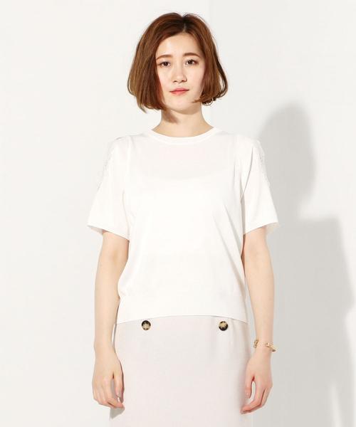 Jewel Changes（ジュエルチェンジズ）の「〓JOC オープン/スリーブ シシュウレース プルオーバー（ニット/セーター・レディース・ホワイト/ダークグリーン/イエロー・FREE）」の15枚目の写真