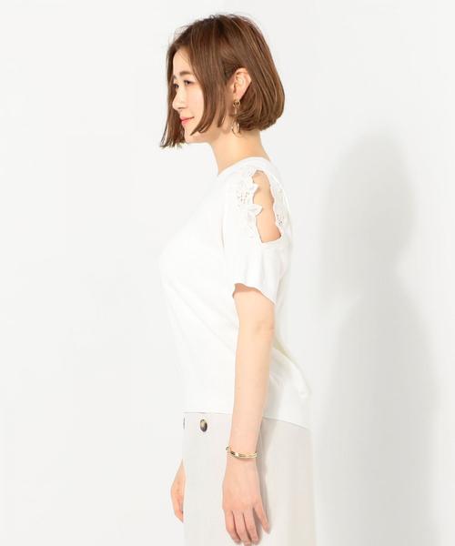 Jewel Changes（ジュエルチェンジズ）の「〓JOC オープン/スリーブ シシュウレース プルオーバー（ニット/セーター・レディース・ホワイト/ダークグリーン/イエロー・FREE）」の6枚目の写真