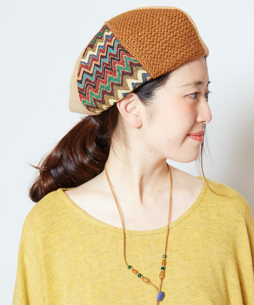 チャイハネ（チャイハネ）の「【チャイハネ】トリコベレー帽（ハンチング/ベレー帽・レディース・ブラック/ベージュ/グリーン・FREE）」の3枚目の写真