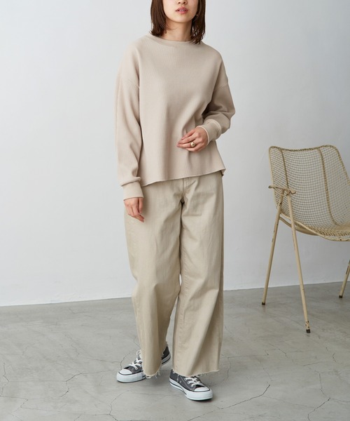 Chaco closet（チャコ クローゼット）の「オーバーサイズサーマルクルーネックプルオーバー（Tシャツ/カットソー・レディース・ブラック/オフホワイト/杢グレー/ベージュ/オリーブ/モカ・FREE）」の8枚目の写真