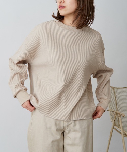 Chaco closet（チャコ クローゼット）の「オーバーサイズサーマルクルーネックプルオーバー（Tシャツ/カットソー・レディース・ブラック/オフホワイト/杢グレー/ベージュ/オリーブ/モカ・FREE）」の7枚目の写真