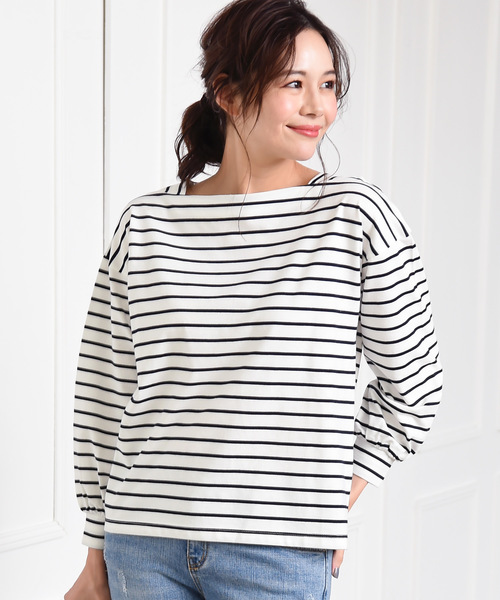Luz Llena(ラズレナ)の「バルーンスリーブボーダーTOPS(Tシャツ/カットソー・レディース・ブラック/ベージュ・MEDIUM)」の2枚目の写真