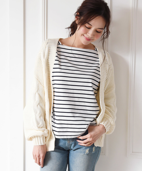 Luz Llena(ラズレナ)の「バルーンスリーブボーダーTOPS(Tシャツ/カットソー・レディース・ブラック/ベージュ・MEDIUM)」の3枚目の写真