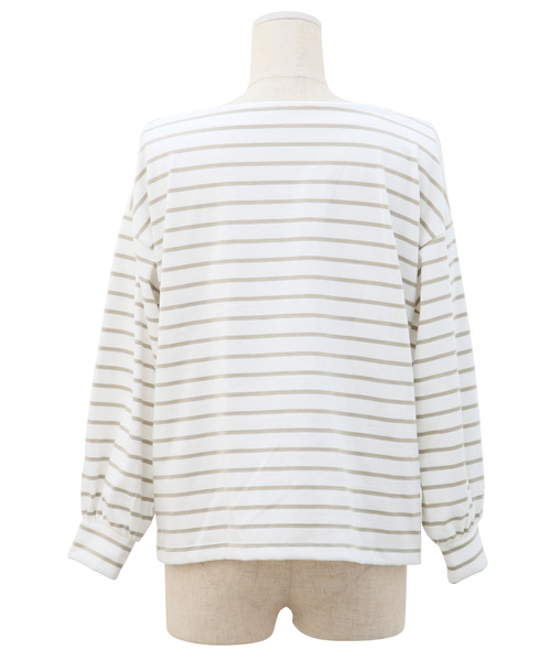 Luz Llena(ラズレナ)の「バルーンスリーブボーダーTOPS(Tシャツ/カットソー・レディース・ブラック/ベージュ・MEDIUM)」の6枚目の写真