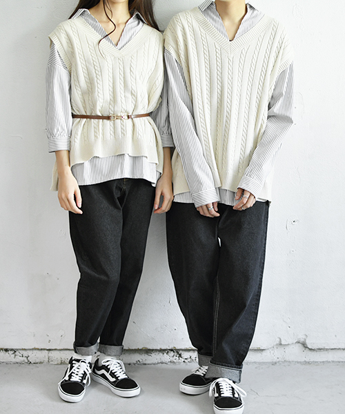 PairPair（ペアペア）の「リブ編み定番ニットベスト（ベスト・レディース・ブラック/アイボリー・FREE）」の6枚目の写真