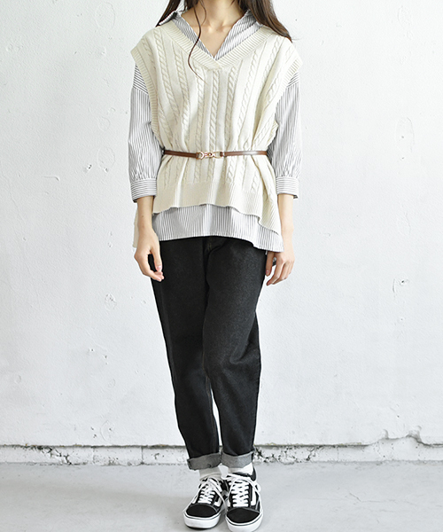 PairPair（ペアペア）の「リブ編み定番ニットベスト（ベスト・レディース・ブラック/アイボリー・FREE）」の9枚目の写真