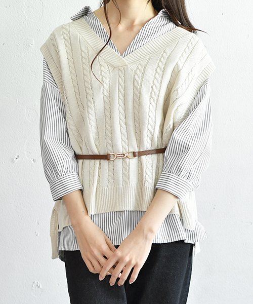 PairPair（ペアペア）の「リブ編み定番ニットベスト（ベスト・レディース・ブラック/アイボリー・FREE）」の14枚目の写真