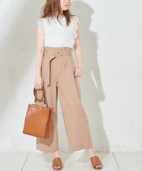 natural couture（ナチュラルクチュール）の「ウッド調丸カンベルトワイドパンツ（その他パンツ・レディース・ブラック/ベージュ/カーキ/ベージュ系その他/オレンジ系その他/ライトベージュ・FREE）」の3枚目の写真