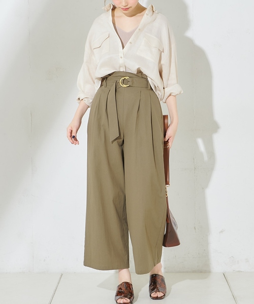 natural couture（ナチュラルクチュール）の「ウッド調丸カンベルトワイドパンツ（その他パンツ・レディース・ブラック/ベージュ/カーキ/ベージュ系その他/オレンジ系その他/ライトベージュ・FREE）」の6枚目の写真