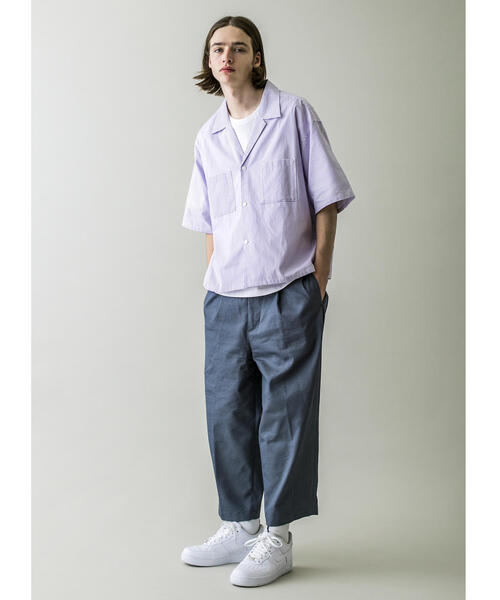 MONKEY TIME（モンキータイム）の「＜monkey time＞ OX STRIPE CROPPED OPEN SHIRT/クロップドシャツ（シャツ/ブラウス・メンズ・ブラック/ダークブラウン/ライラック・SMALL/MEDIUM/LARGE/X-LARGE）」の5枚目の写真