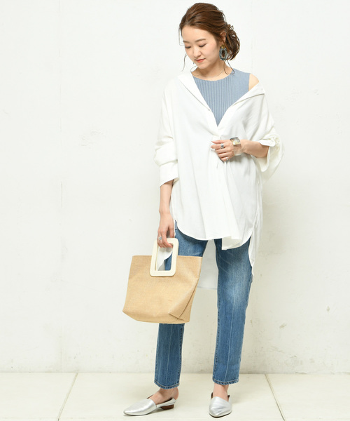 DouDou（ドゥドゥ）の「ウエストベルトシャツ（シャツ/ブラウス・レディース・ホワイト/ダークブラウン/ベージュ/ピンク/ブラック・FREE）」の8枚目の写真