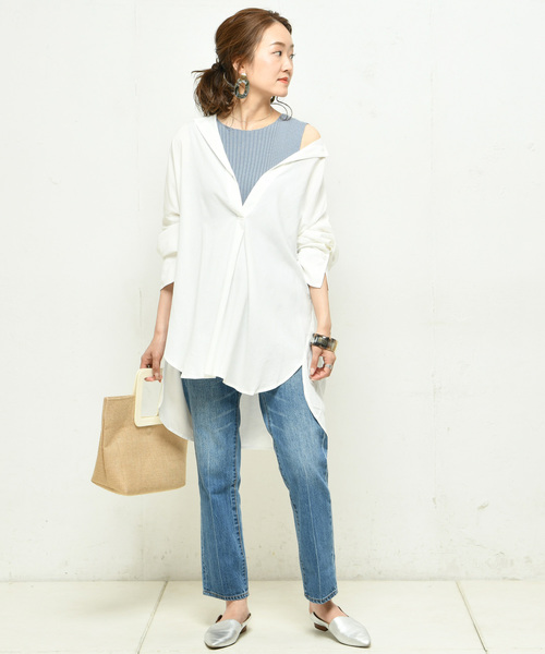 DouDou（ドゥドゥ）の「ウエストベルトシャツ（シャツ/ブラウス・レディース・ホワイト/ダークブラウン/ベージュ/ピンク/ブラック・FREE）」の10枚目の写真