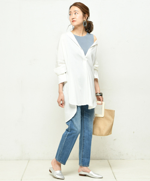 DouDou（ドゥドゥ）の「ウエストベルトシャツ（シャツ/ブラウス・レディース・ホワイト/ダークブラウン/ベージュ/ピンク/ブラック・FREE）」の11枚目の写真