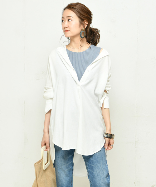 DouDou（ドゥドゥ）の「ウエストベルトシャツ（シャツ/ブラウス・レディース・ホワイト/ダークブラウン/ベージュ/ピンク/ブラック・FREE）」の12枚目の写真