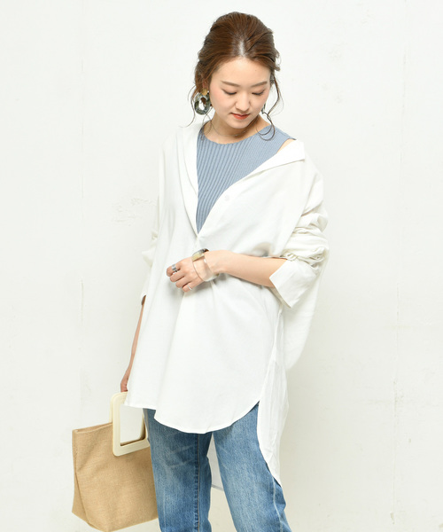 DouDou（ドゥドゥ）の「ウエストベルトシャツ（シャツ/ブラウス・レディース・ホワイト/ダークブラウン/ベージュ/ピンク/ブラック・FREE）」の14枚目の写真